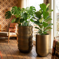 Jardinières en métal de grande taille, couleur bronze antique, en acier inoxydable, pour décoration intérieure et extérieure, pots de fleurs de luxe