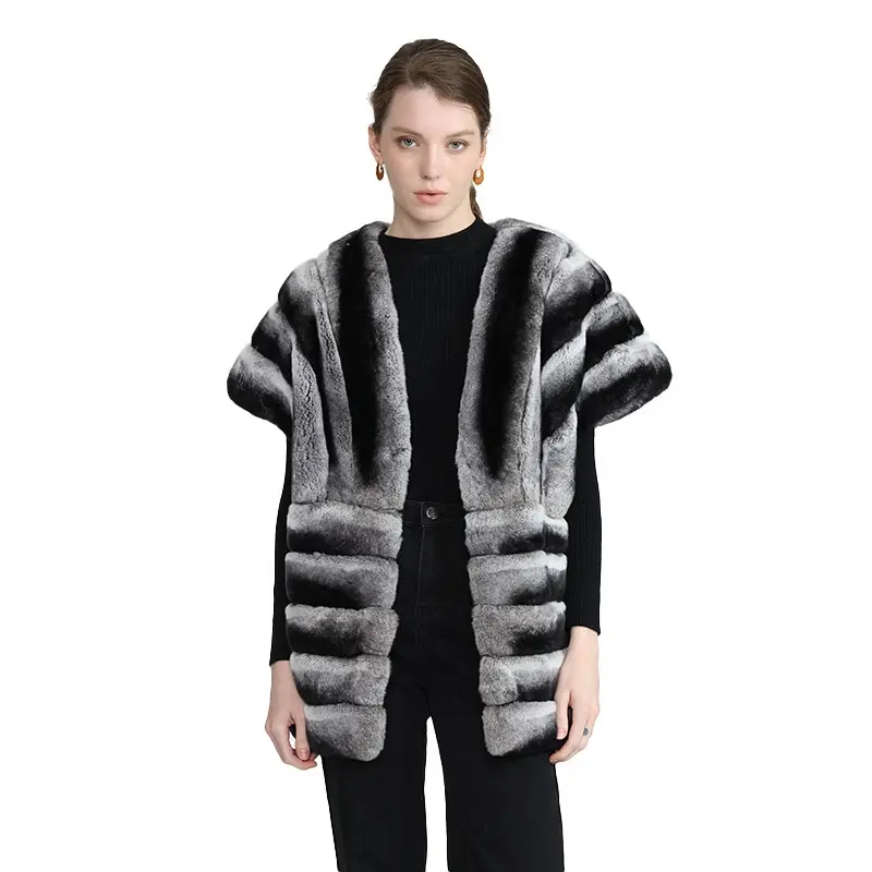 New Coming Women Hot Sale Real Rabbit Fur Poncho Chinchilla Color Fur Cape