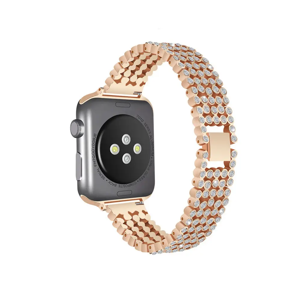 Fashion Crystal Stainless Steel Pergelangan Tangan untuk Apple Watch Seri 1/2/3/4/5 Tahan Air Band Metal