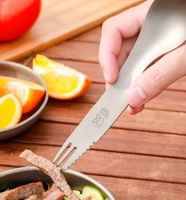 Cuchara, Tenedor y Cuchillo Multifuncional 3 en 1 de Titanio Puro Grado 1 KEITH Ti5231 para Camping y Actividades al Aire Libre