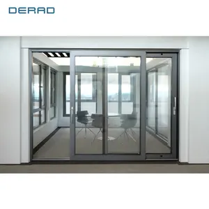 Алюминиевая раздвижная дверь большого размера под заказ для офиса, конференц-зала, выставочного зала с двойным остеклением, закаленные стеклянные двери