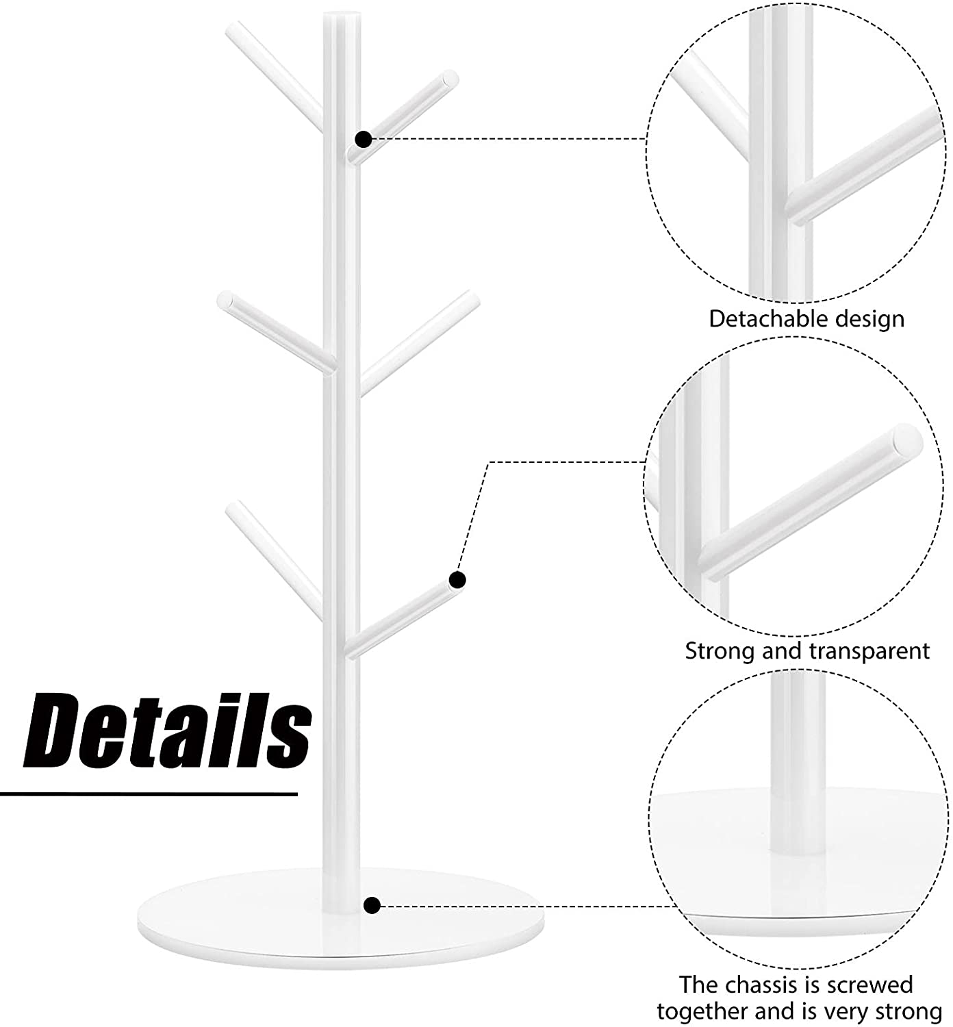 Albero Portatazze Da Cucina Con 6 Ganci - Supporto Per Tazze In Alluminio E Ceramica, Salvaspazio E Design Moderno - 5