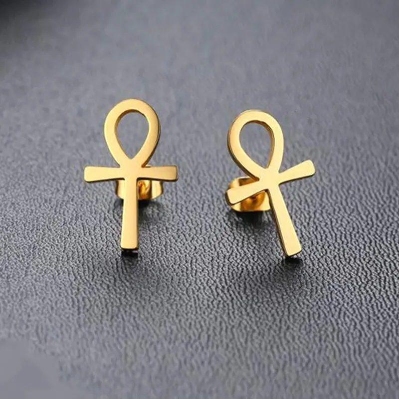 XUNYUE Stainless Steel Ankh Stud Earrings for Women Girls Africa Egypt Nile Key Traditional Ancient Egypt Ethnic