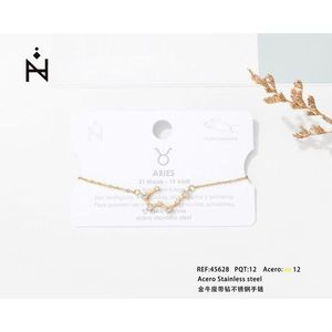 Bracciale in Acciaio Inossidabile Taurus con Diamanti, Pulsera 12mm Tono Oro, Design Zodiaco Ariete - Product Image 3