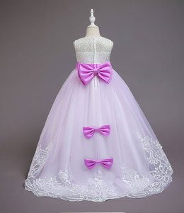 Ragazza lunga <span class=keywords><strong>damigella</strong></span> d'onore ragazza adolescente per bambini principessa festa di nozze <span class=keywords><strong>abito</strong></span> da sera con coda di pizzo decorazione campo anteriore - Product Image 6