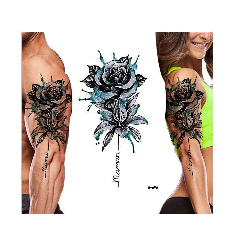 2023 Grote Arm Mouw Tattoo Waterdichte Tijdelijke Tattoo Sticker Rose Vrouwen Mannen Meisje Full Flower Body Art Tatoo