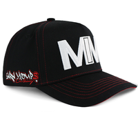 Gorra de Béisbol de Algodón de 5 Paneles con Bordado 3D en Relieve Estilo Hip Hop Urbano HBA54, Costuras en Contraste Rojas, Unisex, a la Moda