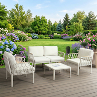 Table et chaises de patio carrées modernes en plastique, mobilier de salle à manger d'extérieur durable, ensemble de canapés blancs au design moderne et élégant pour