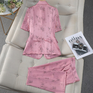Chinese Style Printed Women's Suit Jacket Flared Pants Set Polyester Fabric Business Casual Wear - Product Image 3