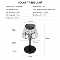 Lampe de table solaire flexible rechargeable à capteur, lampe de nuit en cristal pour mariage, fête, extérieur, patio, décoration de jardin