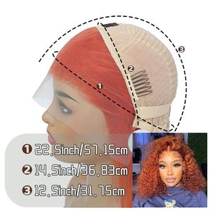 Fournisseur en gros de perruques en cheveux vietnamiens naturels, perruque longue à double trame 13x4 en cheveux humains, vague profonde, orange bouclé, sans colle, perruque en dentelle HD - Product Image 3