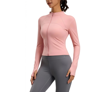 Chaqueta <span class=keywords><strong>de</strong></span> Yoga para Mujer, con Diseño Combinado, Transpirable, <span class=keywords><strong>de</strong></span> Secado Rápido, Ligera, <span class=keywords><strong>de</strong></span> Manga Larga y Cuello Alto, para Entrenamiento Físico - Product Image 1
