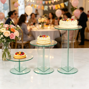 Set di 3 Alzate Rotonde <span class=keywords><strong>in</strong></span> Acrilico Trasparente Verde <span class=keywords><strong>Vetro</strong></span> per Torte, Buffet, Cibo e Dessert, Ideali per Matrimoni e Feste - Product Image 1