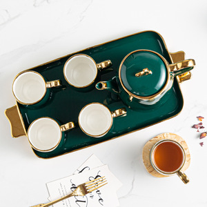 8pcs Ceramic Coffee Cup <strong>Set</strong> Colored Glaze Luxury Gold Rim Porcelain Teapot Cup Ceramic Coffee <strong>Pot</strong> <strong>Tea</strong> Cup <strong>Set</strong> With Tray - Product Image 4