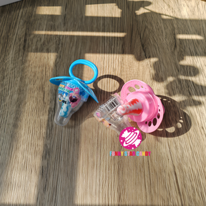 Fournisseur personnalisé Golosinas drôle bébé sucette anneau bonbons sucrés assortis <span class=keywords><strong>saveur</strong></span> de fruits mamelon jouet bonbons - Product Image 3