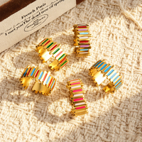 Bagues ouvertes ajustables en acier inoxydable plaqué or 18 carats pour femmes, motif géométrique coloré à rayures, vente en gros