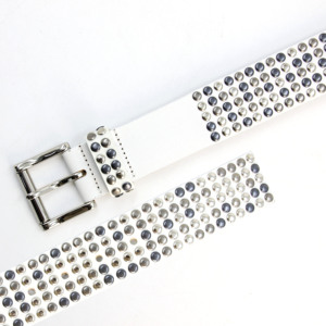 Cintura in pelle bianca borchiata con chiusura a rullo con borchie opache lucide scure Rock Street 7 fori cintura Punk - Product Image 6