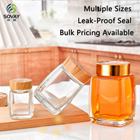 Stoples Kaca Persegi Panjang, 100ml 180ml 280ml 360ml 500ml 750ml, Wadah Kaca Persegi Bening untuk Makanan Kering di Dapur