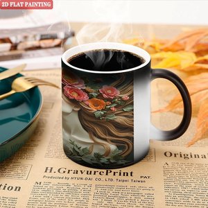 Frosted Black 11oz <b>Ceramic</b> <b>Mug</b> Heat Changing Cup With Floral Art Design For Housewarming Gift - Product Image 5
