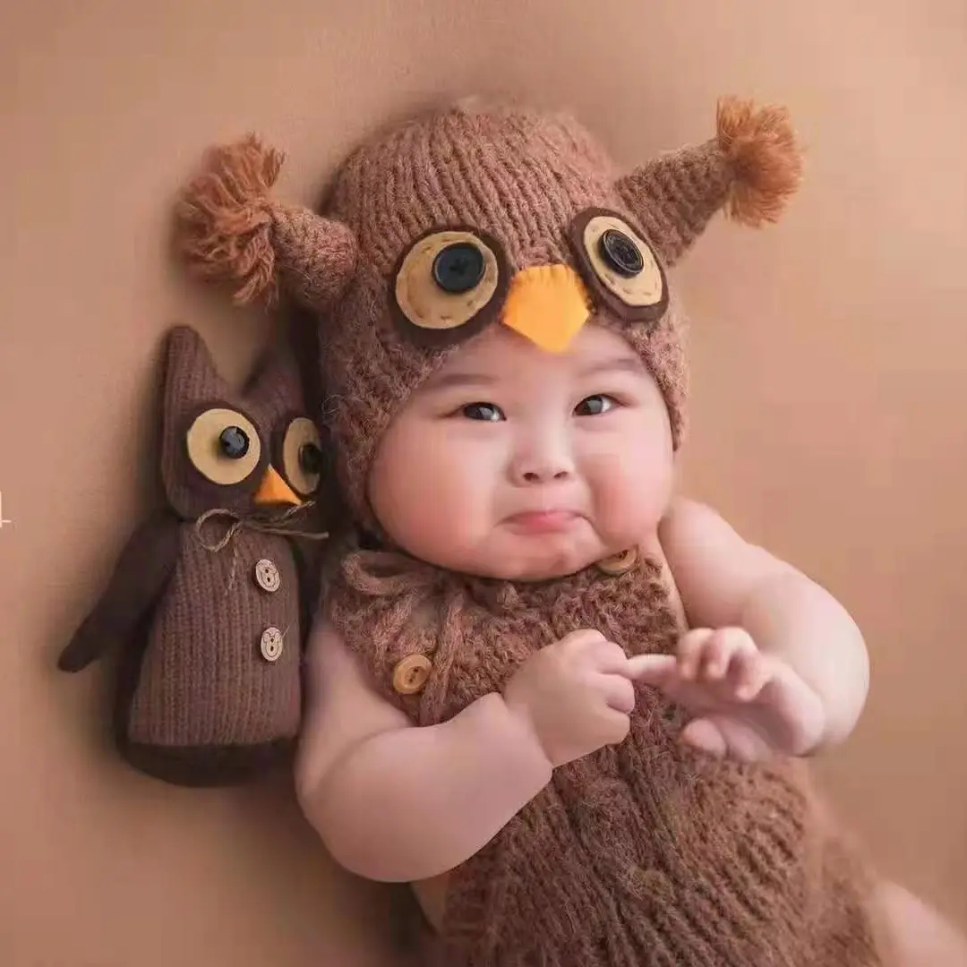 Traje de fotografía de bebé modelado animal conjunto de lana tejida a mano