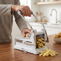 Coupe-frites, trancheuse à pommes de terre pour frites avec 2 tailles différentes de lames en acier inoxydable et base antidérapante à ventouse