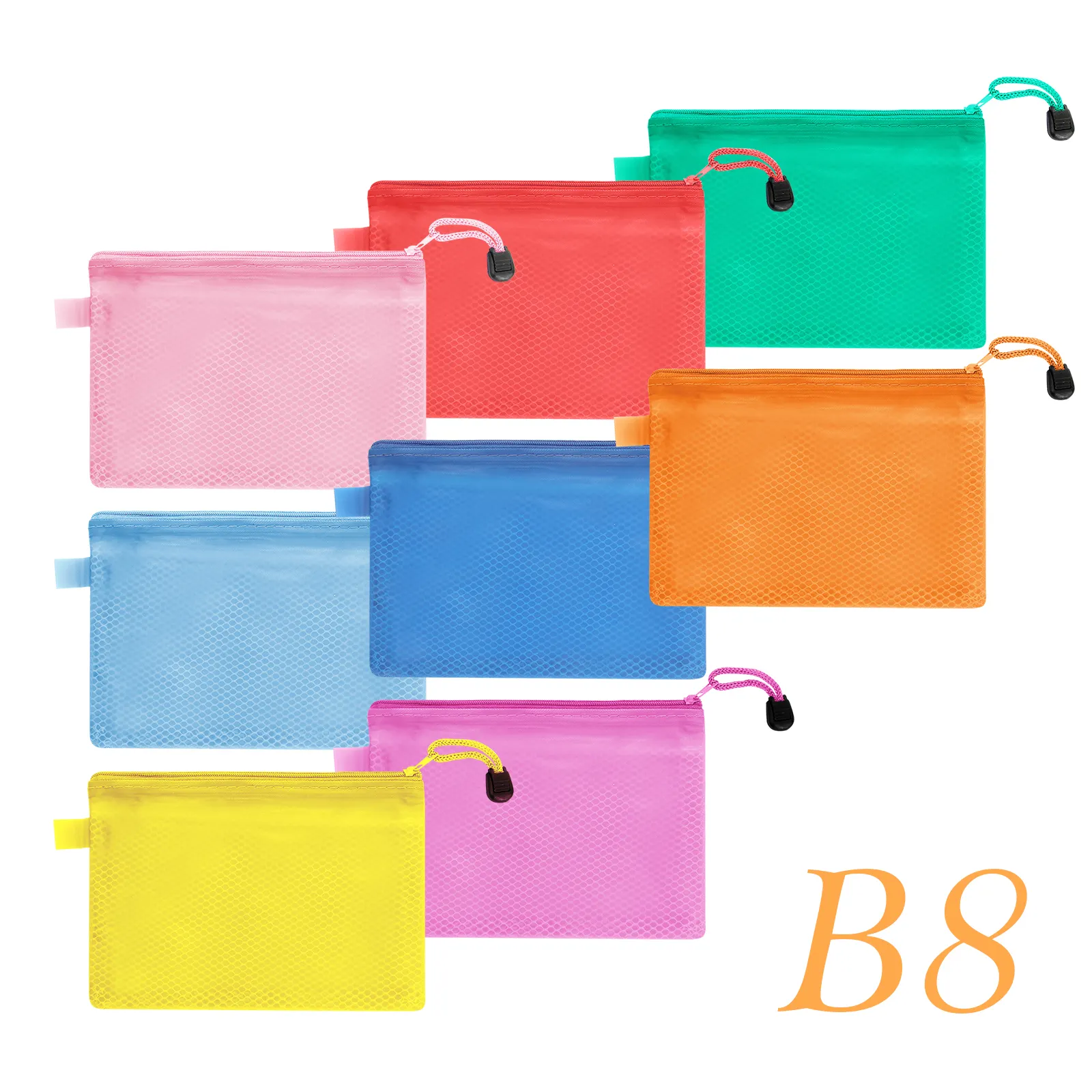 12 Pcs Plastic Mesh Zipper Bags Waterproof File Folders B8 Tamanho Documentos Pouch Organizer para School Travel Storage