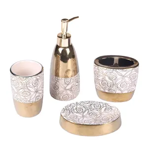 JIA SHUN 4 pieces gold plated round ceramic luxury bathroom accessories fittings set