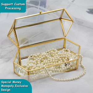 Gold Glass Card Box Mirrored Display Jewelry Photo Chocolate Wedding Bouquet Container Keepsake Makeup Organizer Glass Decor