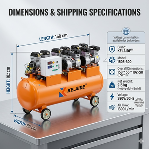 Compresseur d'air fixe silencieux sans huile Clyde 1505-300 7500W 10HP à vis, refroidi par air, 300L 0.8MPa 1300L/min 380V/50Hz - Product Image 4