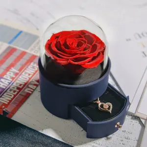 वैलेंटाइन माताओं दिन उपहार महिलाओं के लिए गुलाब बॉक्स उपहार सेट में संरक्षित गुलाब का फूल आभूषण ग्लास अनन्त संरक्षित गुलाब उपहार बॉक्स
