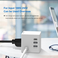 Vastfafa Chargeur Rapide 10A Multiprise 1 Prise CA 2 Ports USB 1 Port Type-C Protection contre les surtensions MOV Prise UE SDK Intelligent