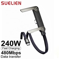 Kabel Data USB C 2-in-1 PD 240W dengan Jalinan Nilon, Kabel Pengisi Daya Datar dengan Braket untuk Tablet, Grosir