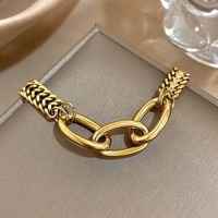 Bracelet cubain double rang en acier inoxydable exagéré, style rétro urbain cool, plaqué or 18 carats, bijoux pour femme