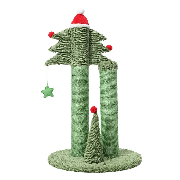 New Design Fun Green Natural Sisal Vertical Cat Scratch Post Christmas Cactus Cat Tree