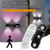Lampu Dinding Sensor Gerak LED RGB 3 Warna Magnetik Isi Ulang Lampu Malam USB Peredupan Sentuh Lampu Suasana Kabinet Tangga Dekorasi