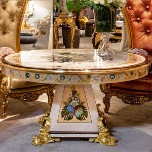Villa rettangolare bianco oro blu design francese tavolo reale lungo lusso di lusso conchiglia di legno sala banchetti tavolo per 10 12 - Product Image 4