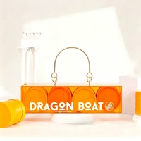 Boîte cadeau personnalisée en acrylique orange pour le Festival des bateaux-dragons avec poignée et quatre compartiments pour feuilles de thé