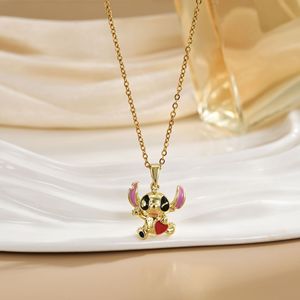 Collier pendentif en cuivre motif dessin animé avec chaîne en bambou, bijoux émaillés mignons style anime, vente en gros - Product Image 3