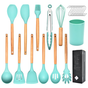 11-Pcs <strong>Wooden</strong> Handles Spoon Shovel <strong>Kitchen</strong> <strong>Accessories</strong> Cooking <strong>and</strong> Baking Tools Set Silicone <strong>Kitchen</strong> Utensils Sets With Hook - Product Image 2