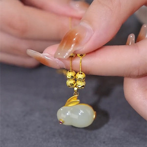 Titanium Steel Jade Rabbit Necklace Women Animal Zodiac Clavicle Chain Gift Fashion Pendant Necklaces - Product Image 3