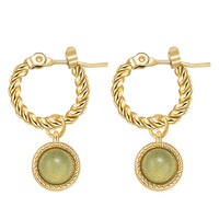 Boucles d'oreilles créoles pendantes en acier inoxydable plaqué or 18 carats avec pierre naturelle turquoise pour femme, style vintage, cadeau de fête, vente en gros, OEM