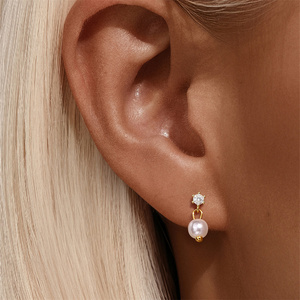 Boucles d'oreilles clous CANNER S925 en argent sterling, minimalistes, planète Saturne, fleurs de perles, étoile à quatre branches, élégantes - Product Image 6