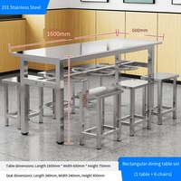 Table à manger murale en acier inoxydable avec banc ensemble complet de chaises pour 4 6 8 employés pour la cafétéria de l'école