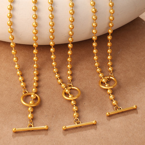 European American Retro Bead Necklace Zinc Alloy Ball Shape OT Buckle Design <b>Choker</b> Gold <b>Silver</b> Color Fashion Jewelry - Product Image 3