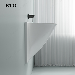 Lavabo a parete con miscelatore a incasso e bordo superiore integrale per progetti di bagni e hotel - Product Image 6