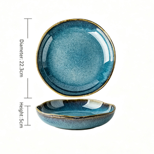 Flame Kiln Glaze Disposable <b>Ceramic</b> <b>Plate</b> Dish Retro Japandi Design Irregular Shape Salad Noodle Bowl Party Festival Gift - Product Image 6