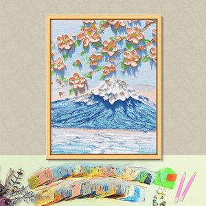 Pintura de Diamantes del Monte Fuji con Flores de Cerezo, Kit de Arte DIY con Diamantes Redondos, Marco Rectangular, Cristales de Estrás, Decoración de Paisaje Japonés - Product Image 1