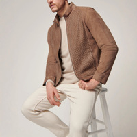 Veste en cuir de style anglais de haute qualité pour hommes, coupe slim, à carreaux, réversible avec fermeture éclair, pour l'automne et l'hiver