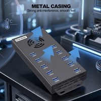 Hub USB 3.0 Sipolar A-423 à 10 ports, répartiteur USB alimenté, station de charge 120W, hub de données haute vitesse pour SSD, disque dur externe