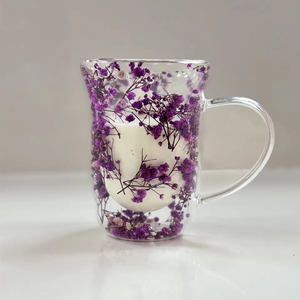 High Borosilicate <b>Double</b> <b>Wall</b> Glass Coffee Cups <b>Mug</b> with Dry Flower - Product Image 6